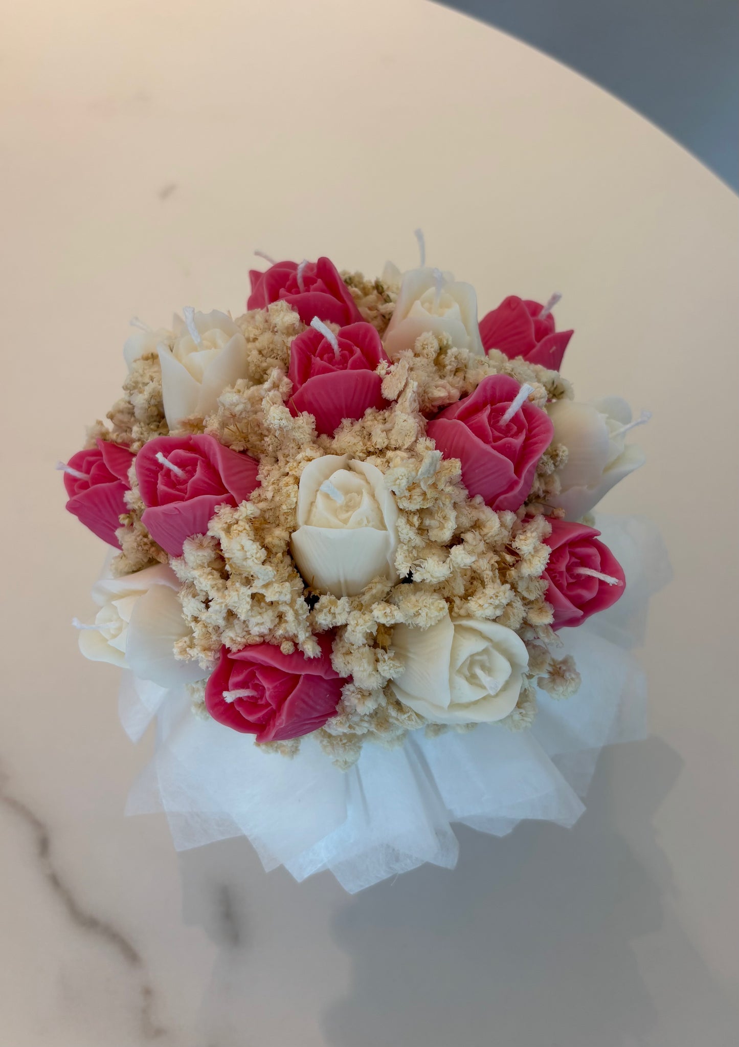 Kerzen-Tulpenstrauß in pink/weiß