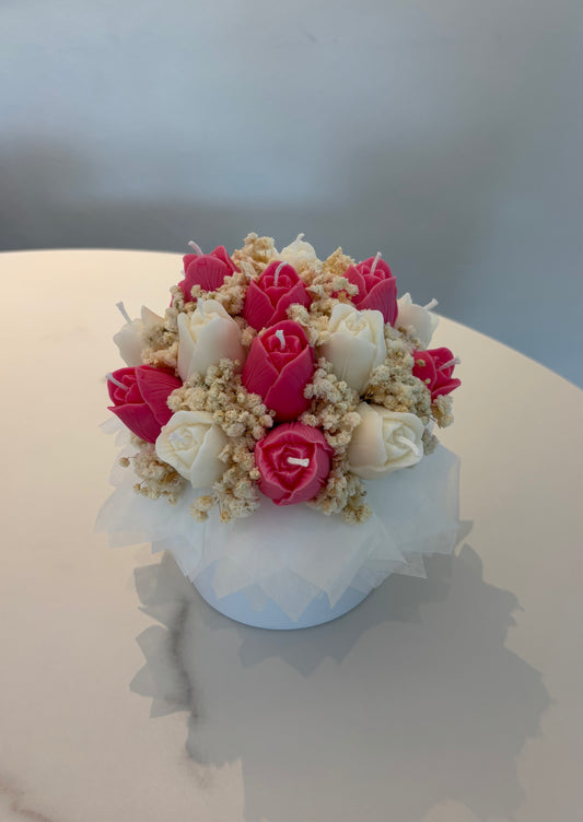 Kerzen-Tulpenstrauß in pink/weiß