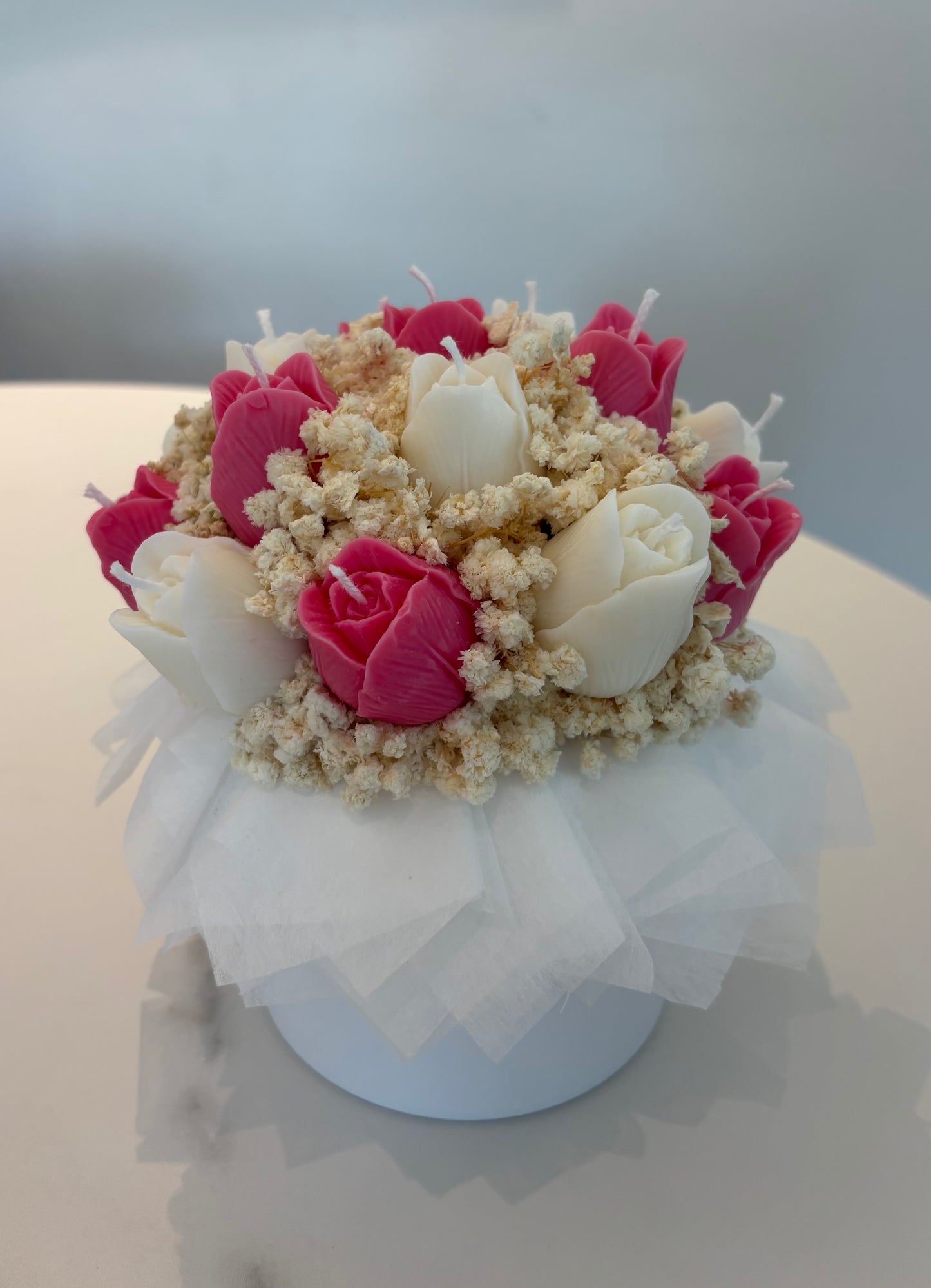 Kerzen-Tulpenstrauß in pink/weiß