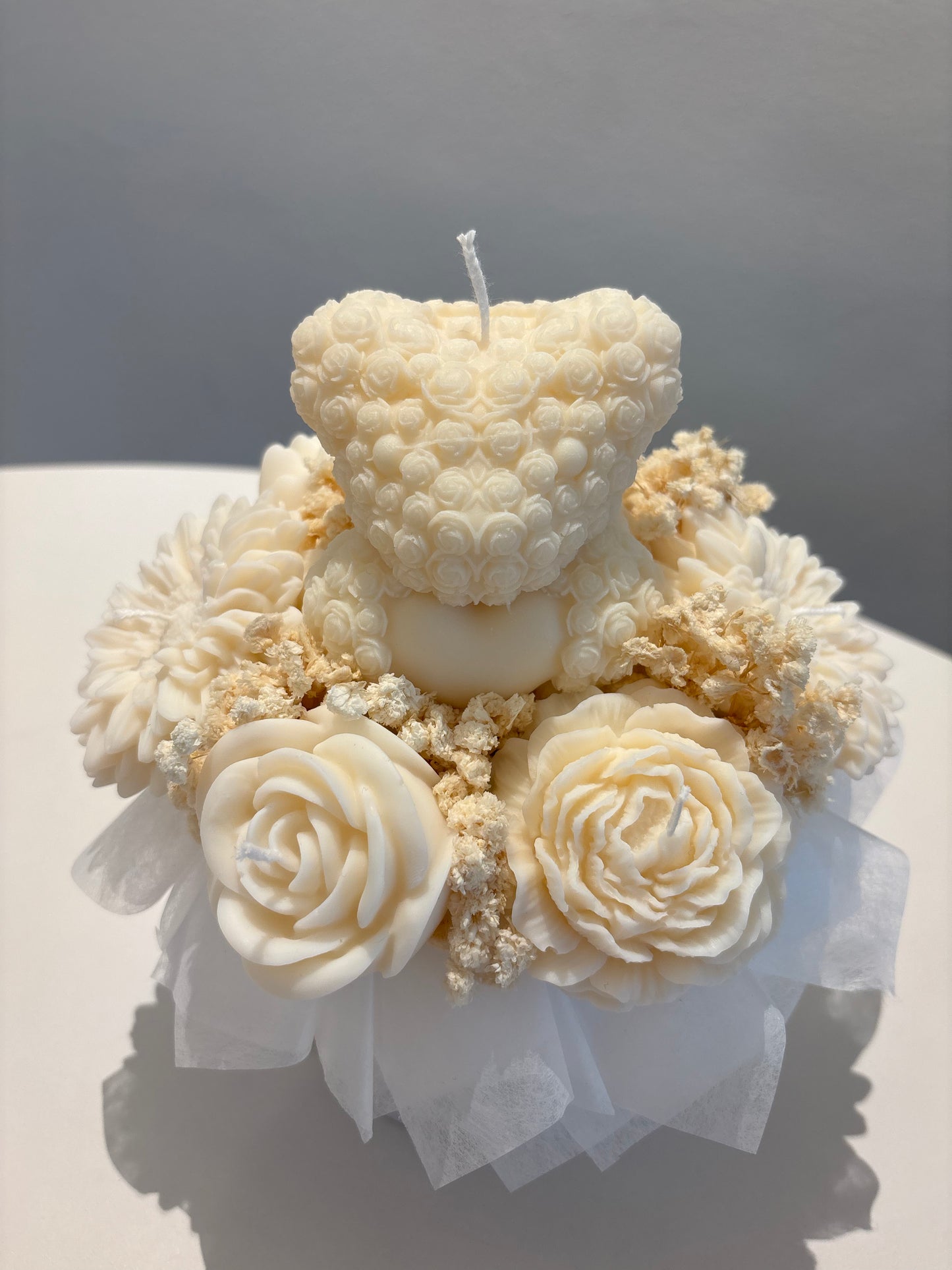 Teddy Kerzenblumenstrauß in weiß