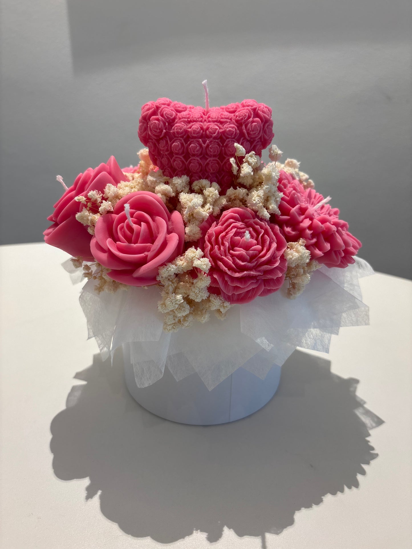 Teddy Kerzenblumenstrauß in pink/weiß