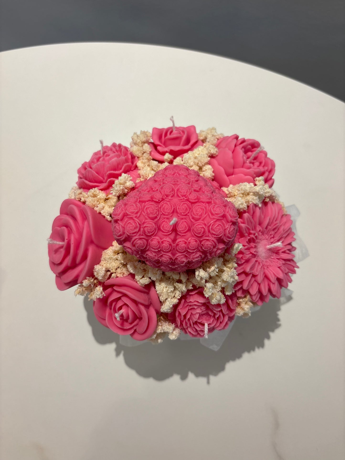 Teddy Kerzenblumenstrauß in pink/weiß